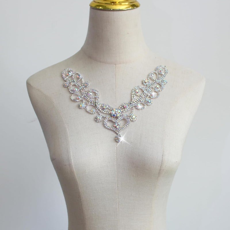 PEARLY JUN Rhinestone Applique Crystal Applique for Hand Sewing Craft Projects DIY Wedding Clothes Shoes Hats Bags (YL002-AB Silver) - Image 1
